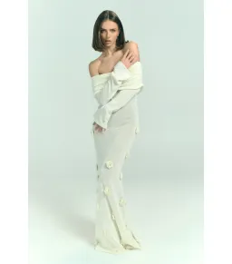 Meshki Kiki Off Shoulder Knit Rose Maxi Dress Ivory Size L / AU 12 for rent on The Volte - image 4