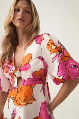Aje Overflow Knotted Mini Dress Floral Pink Size 6 for rent on The Volte - image 4