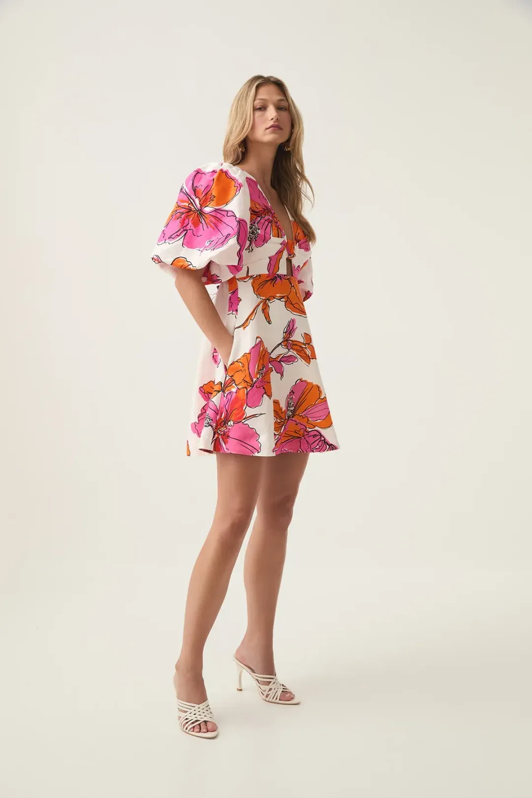 Aje Overflow Knotted Mini Dress Floral Pink Size 6 for rent on The Volte - main image