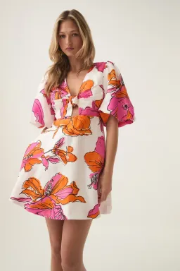 Aje Overflow Knotted Mini Dress Floral Pink Size 6 for rent on The Volte - image 2