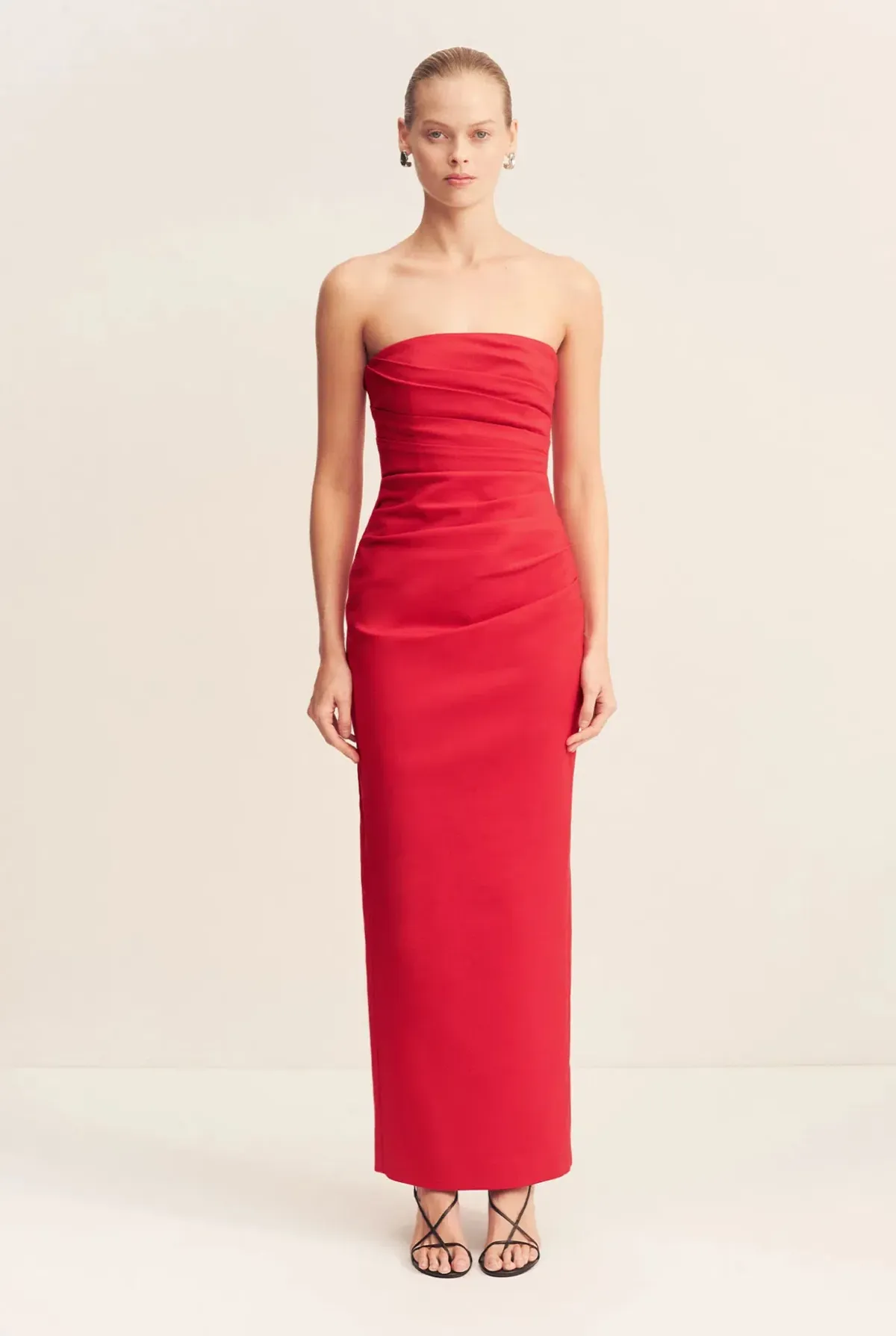 Shona Joy Lani Strapless Draped Maxi Dress Red Size 10 - Image 1
