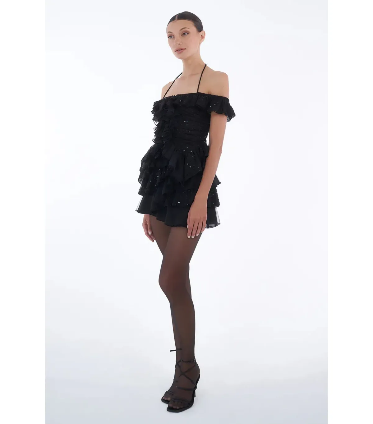 Dyspnea Froncè Ruched Top and Pètale Ruffle Mini Skirt Set Black Size L / AU 12 - Image 2