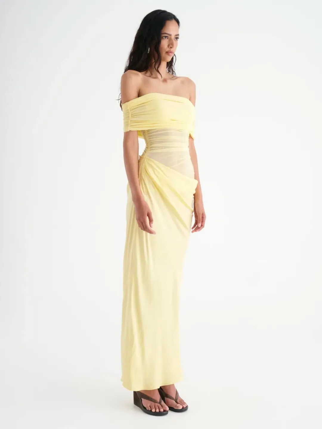 Benni Nico Off Shoulder Maxi Dress in Butter Size AU 8 for rent on The Volte - main image