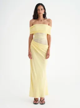 Benni Nico Off Shoulder Maxi Dress in Butter Size AU 8 for rent on The Volte - image 1