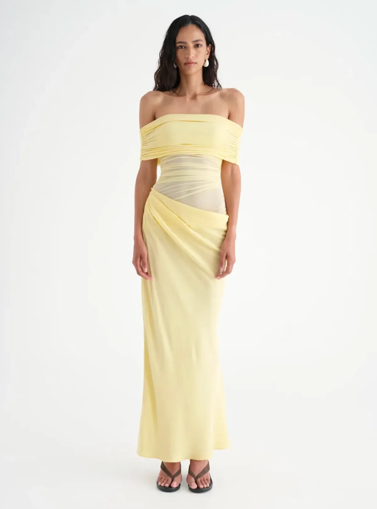 Benni Nico Off Shoulder Maxi Dress in Butter Size AU 10 for rent on The Volte - main image