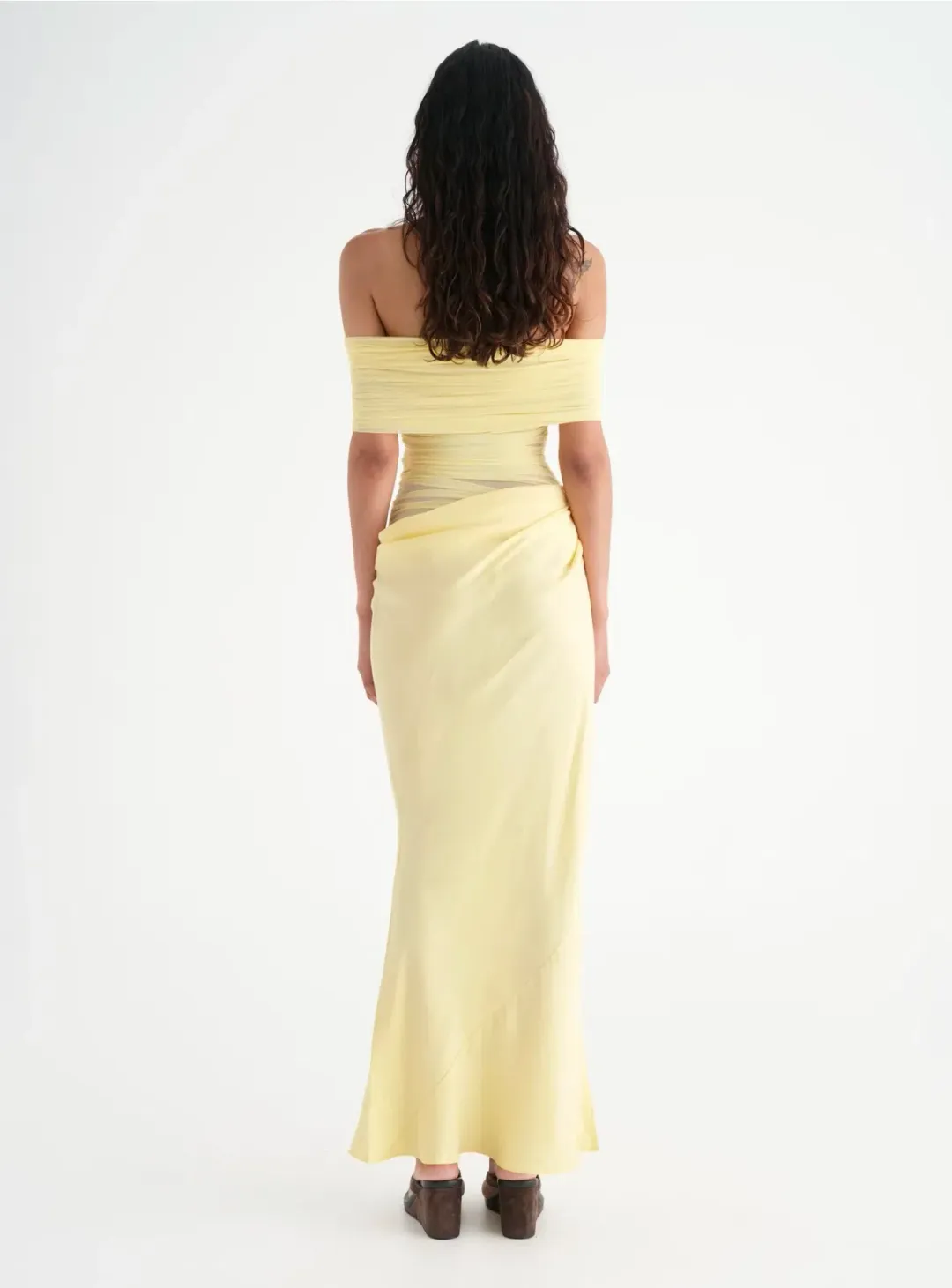 Benni Nico Off Shoulder Maxi Dress in Butter Size AU 10 for rent on The Volte - main image