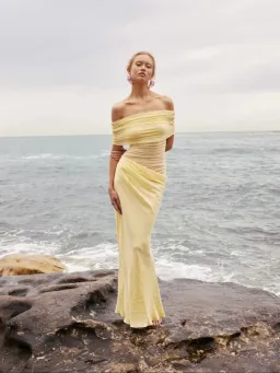 Benni Nico Off Shoulder Maxi Dress in Butter Size AU 10 for rent on The Volte - image 4