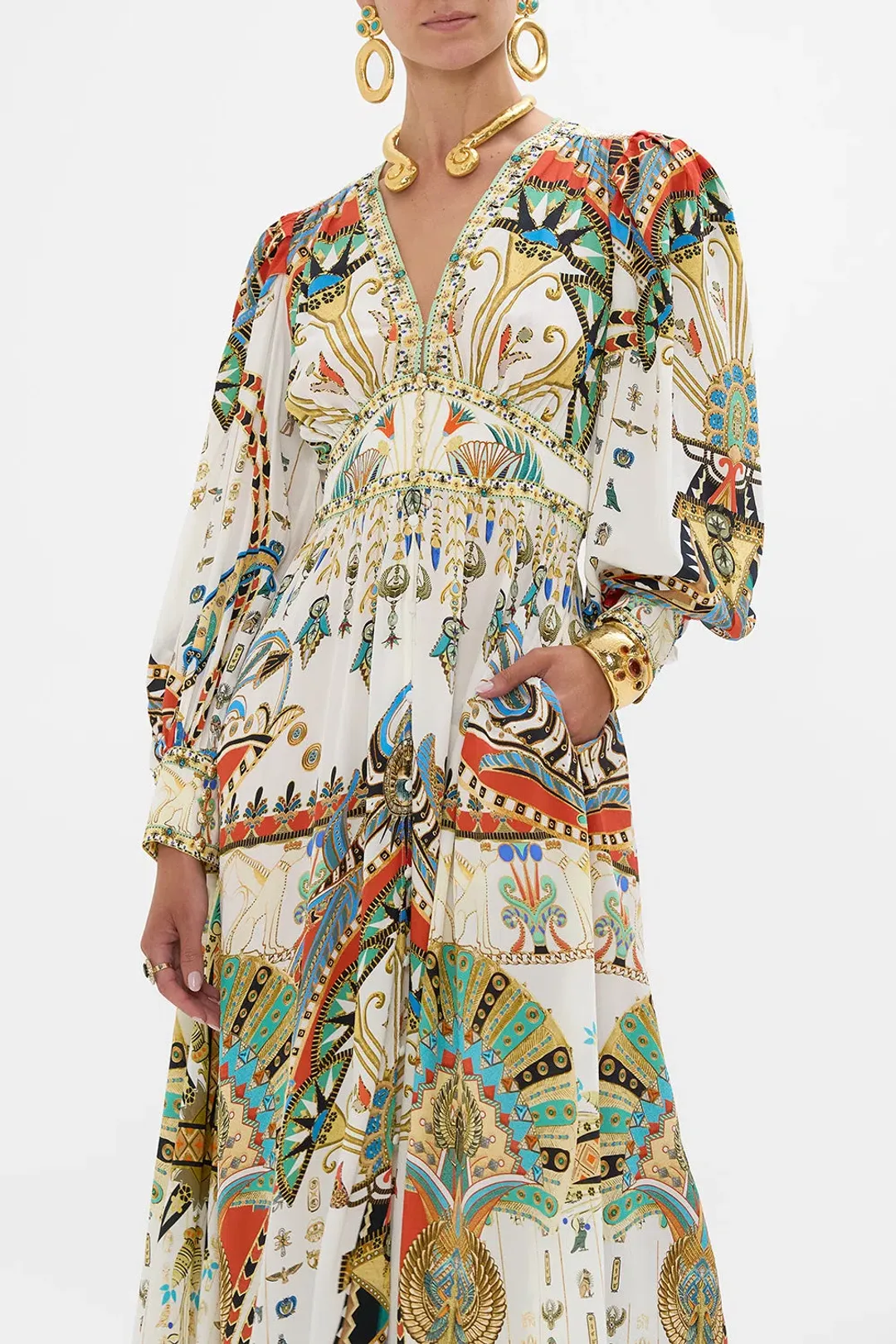 Camilla Valley of the Queens Shaped Waistband Dress with Gathered Sleeves Size M / AU 12 for rent on The Volte - main image