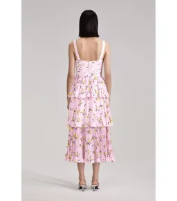 Self Portrait Tiered Midi Dress Pink Floral Print Size AU 6 for rent on The Volte - image 3