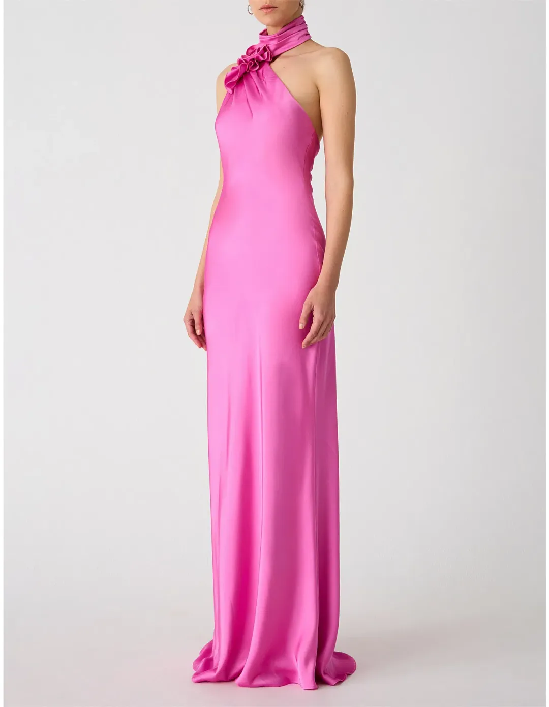 MISHA Teresa Rosette Detail Satin Maxi Gown Purple Rose Size 6/XS for rent on The Volte - main image