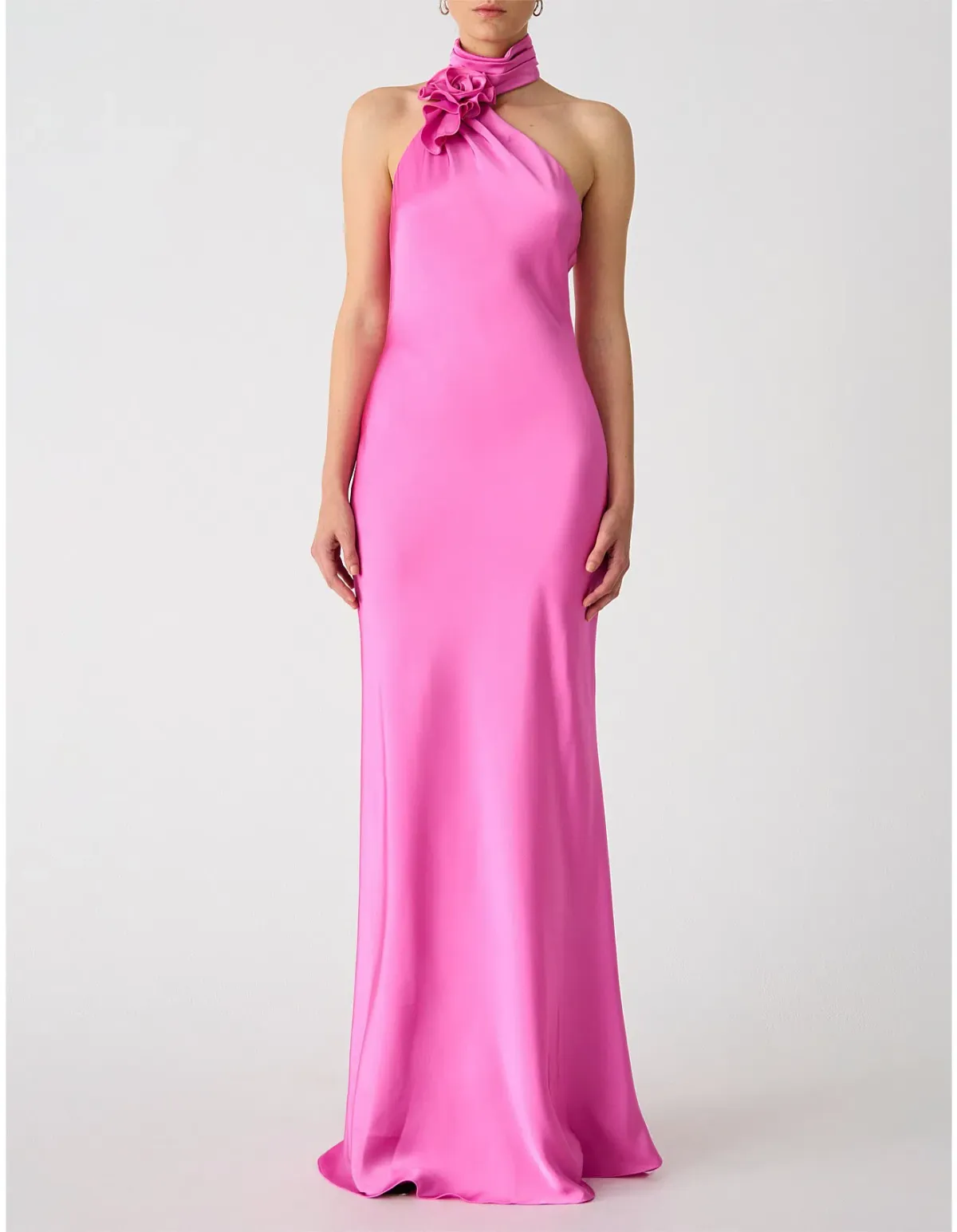 MISHA Teresa Rosette Detail Satin Maxi Gown Purple Rose Size 6/XS for rent on The Volte - main image
