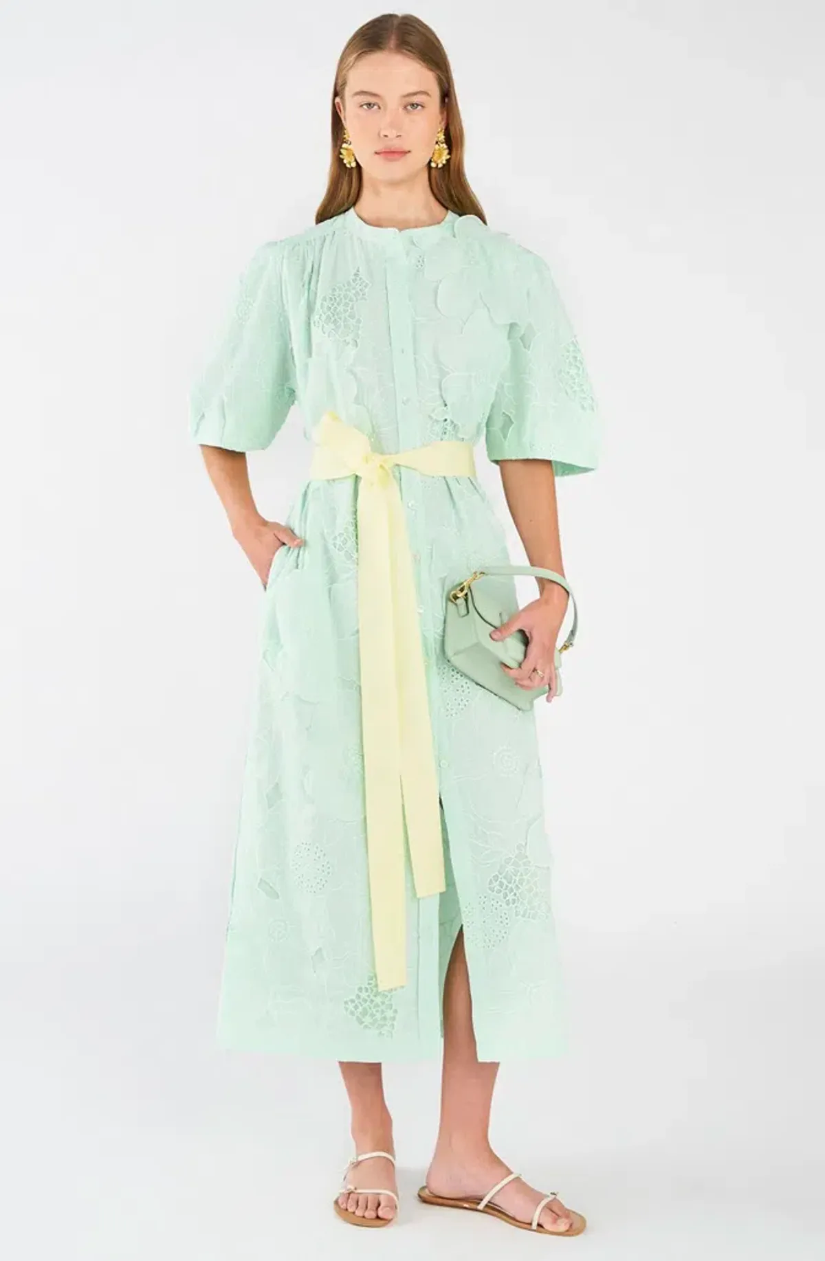 Oroton Lace Column Relaxed Midi Dress Sea Spray Green Size 10 fits 12 too - Image 2