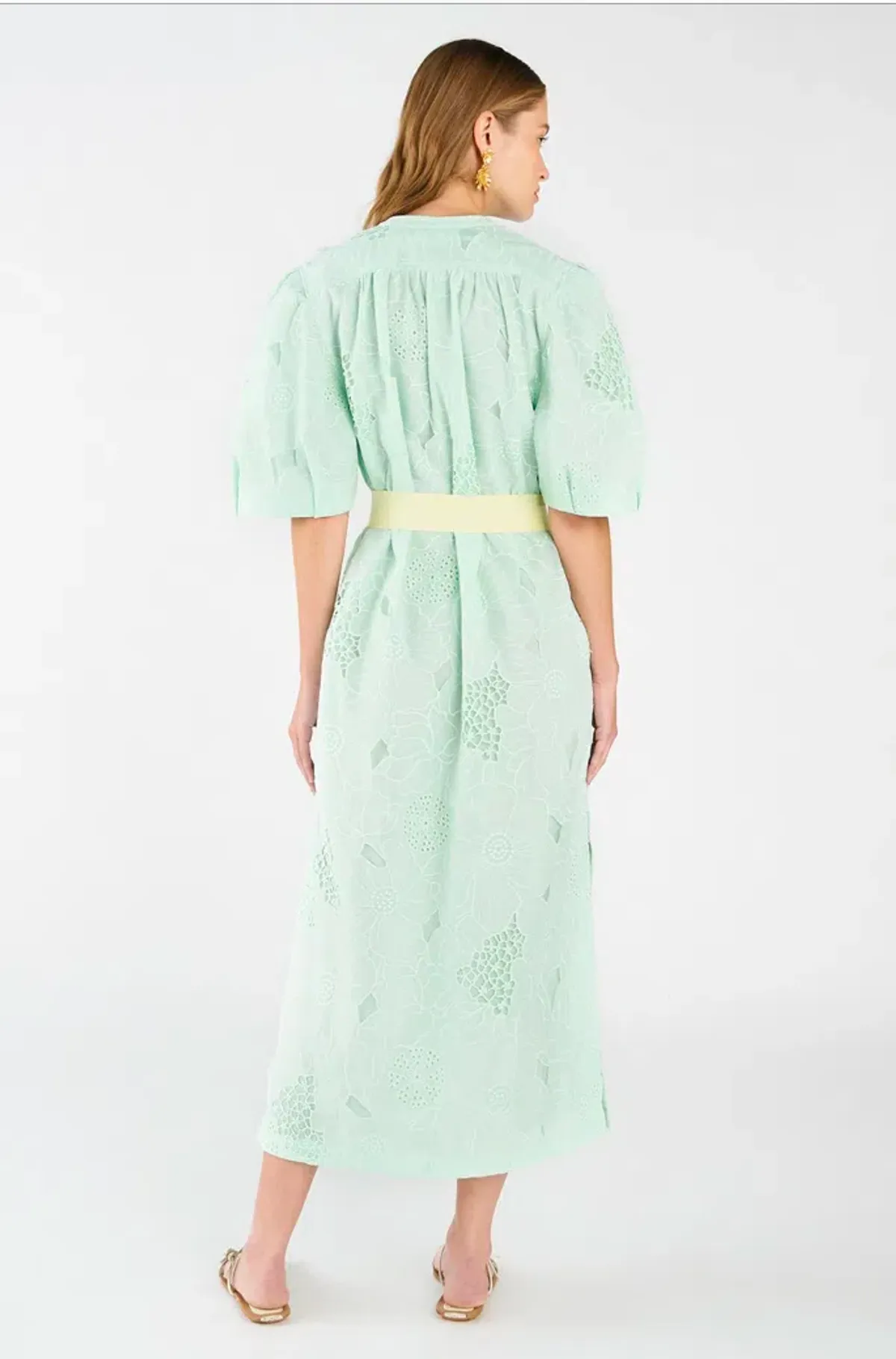 Oroton Lace Column Relaxed Midi Dress Sea Spray Green Size 10 fits 12 too - Image 3