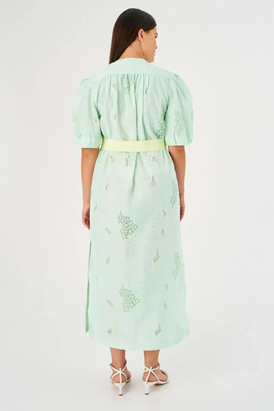 Oroton Lace Column Relaxed Midi Dress Sea Spray Green Size 10 fits 12 too for rent on The Volte - main image