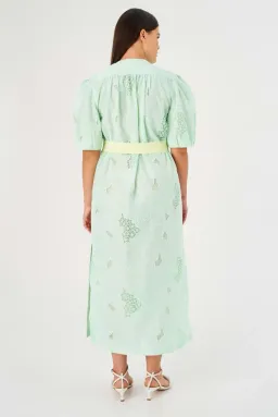 Oroton Lace Column Relaxed Midi Dress Sea Spray Green Size 10 fits 12 too for rent on The Volte - image 5