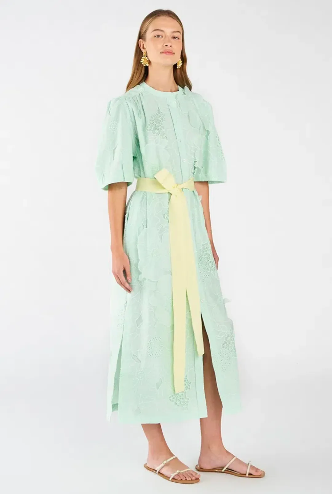 Oroton Lace Column Relaxed Midi Dress Sea Spray Green Size 10 fits 12 too for rent on The Volte - main image