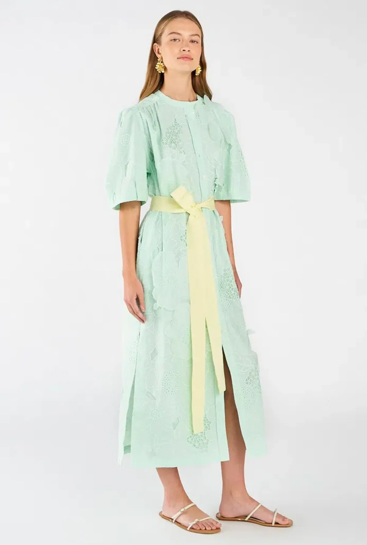 Oroton Lace Column Relaxed Midi Dress Sea Spray Green Size 10 fits 12 too - Image 1