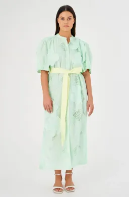 Oroton Lace Column Relaxed Midi Dress Sea Spray Green Size 10 fits 12 too for rent on The Volte - image 4