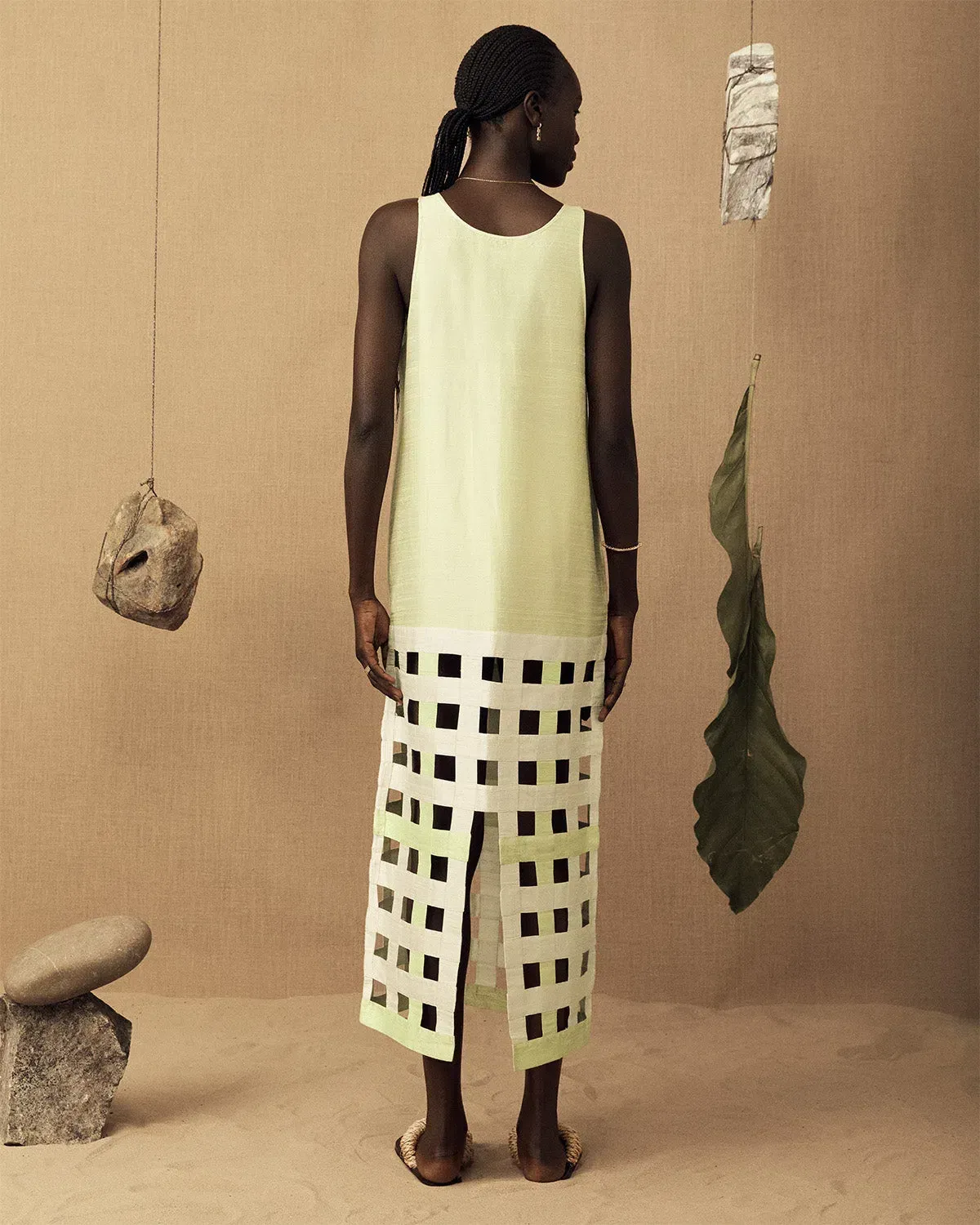 Lucy Folk Silk Long Grid Dress White Size 2/Au 10/Medium - Image 3