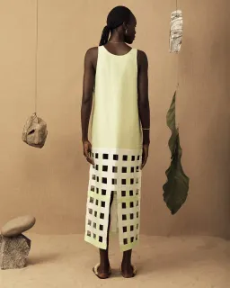 Lucy Folk Silk Long Grid Dress White Size 2/Au 10/Medium for rent on The Volte - image 3