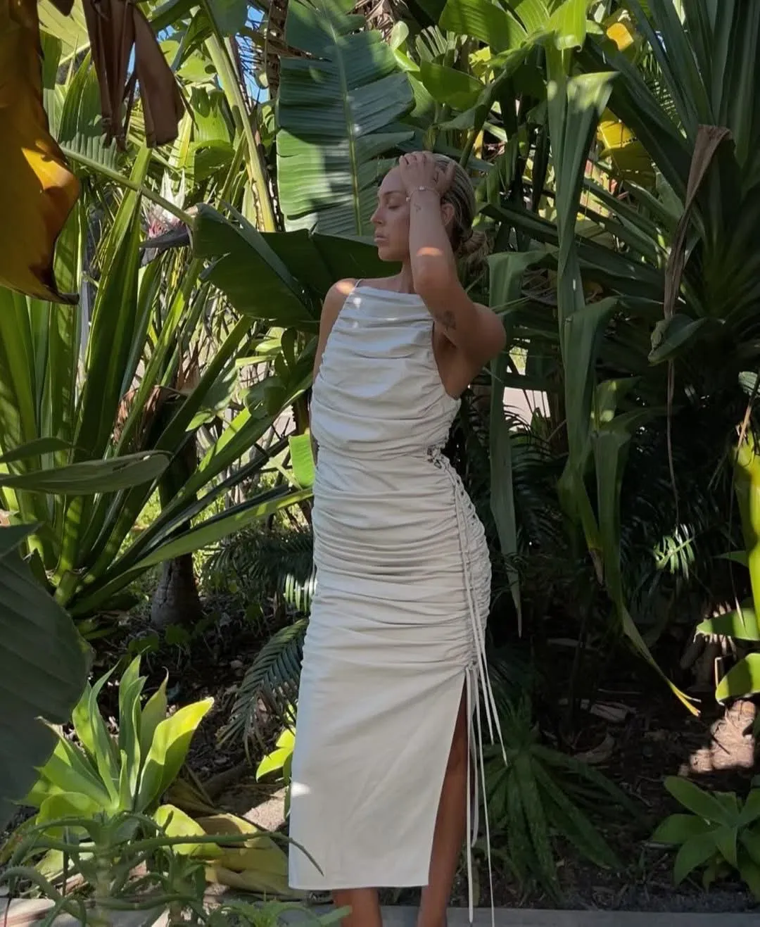 Rachel Gilbert Bailey Dress Shirred Midi Cream Size 6 for rent on The Volte - main image