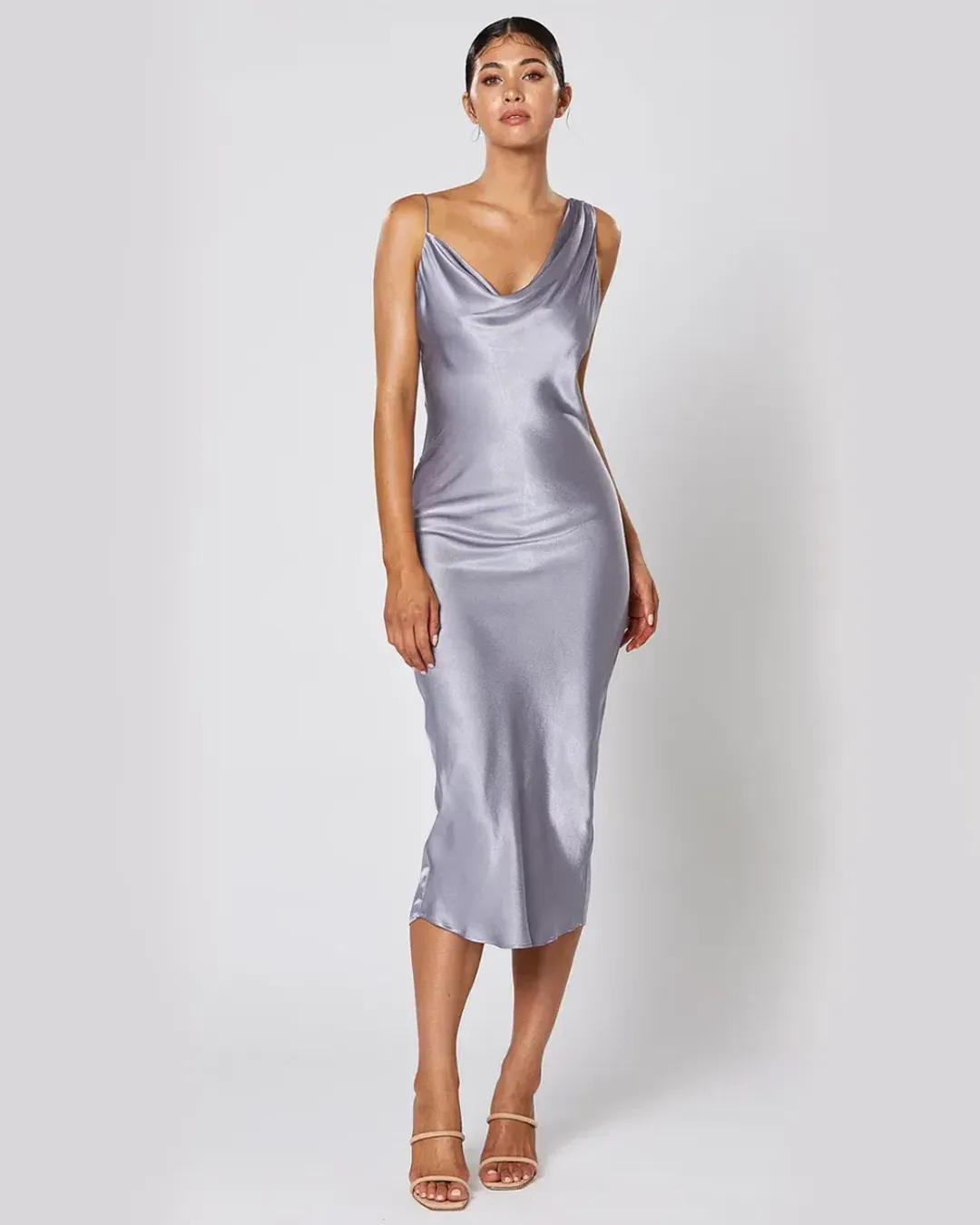 Winona Cara Midi Slip Dress in Steel Grey Size AU 14 for rent on The Volte - main image