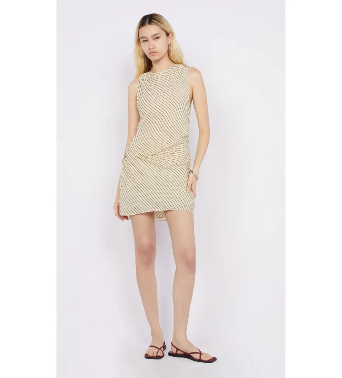 Bec and Bridge Anise Asym Mini Dress in Butter/Plum Stripe Size AU 10 - Image 1