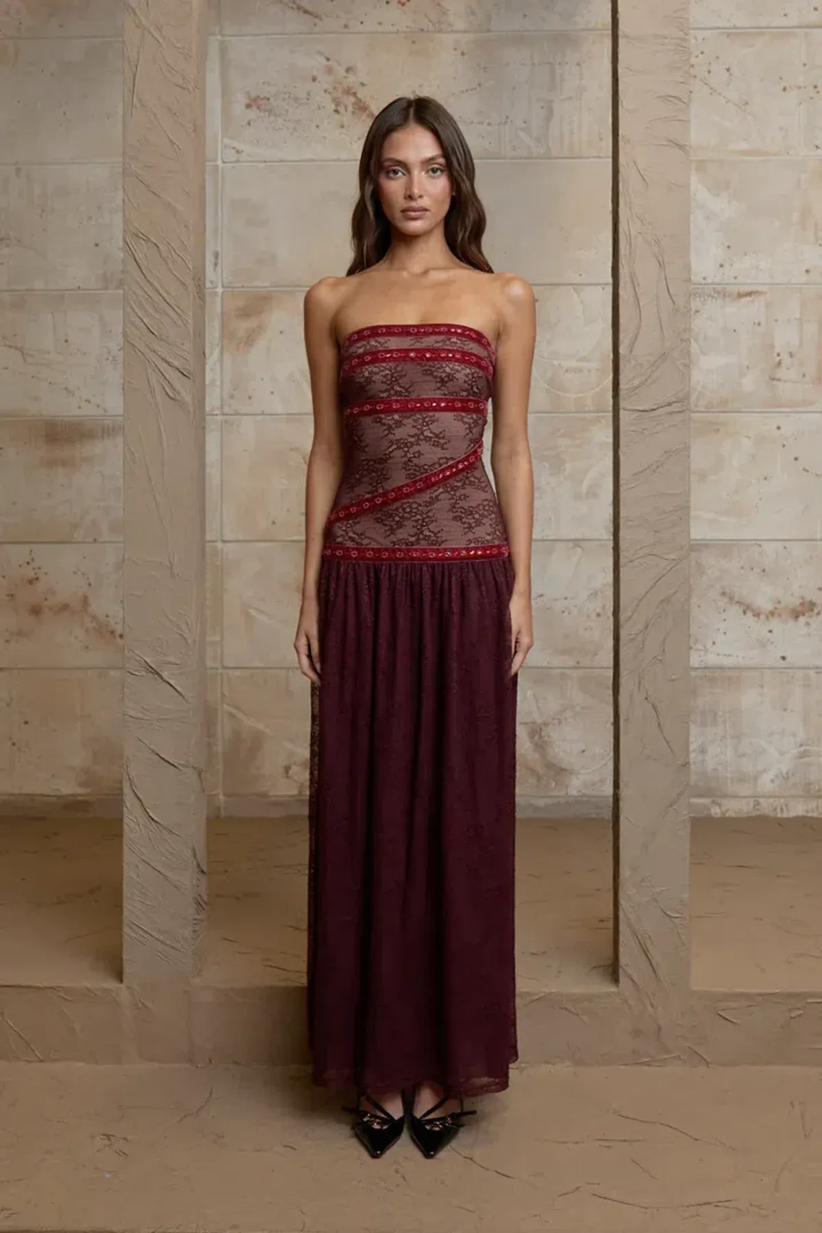 Fait Par Foutch Colette Dress Bordeaux Size S/AU 8 for rent on The Volte - main image