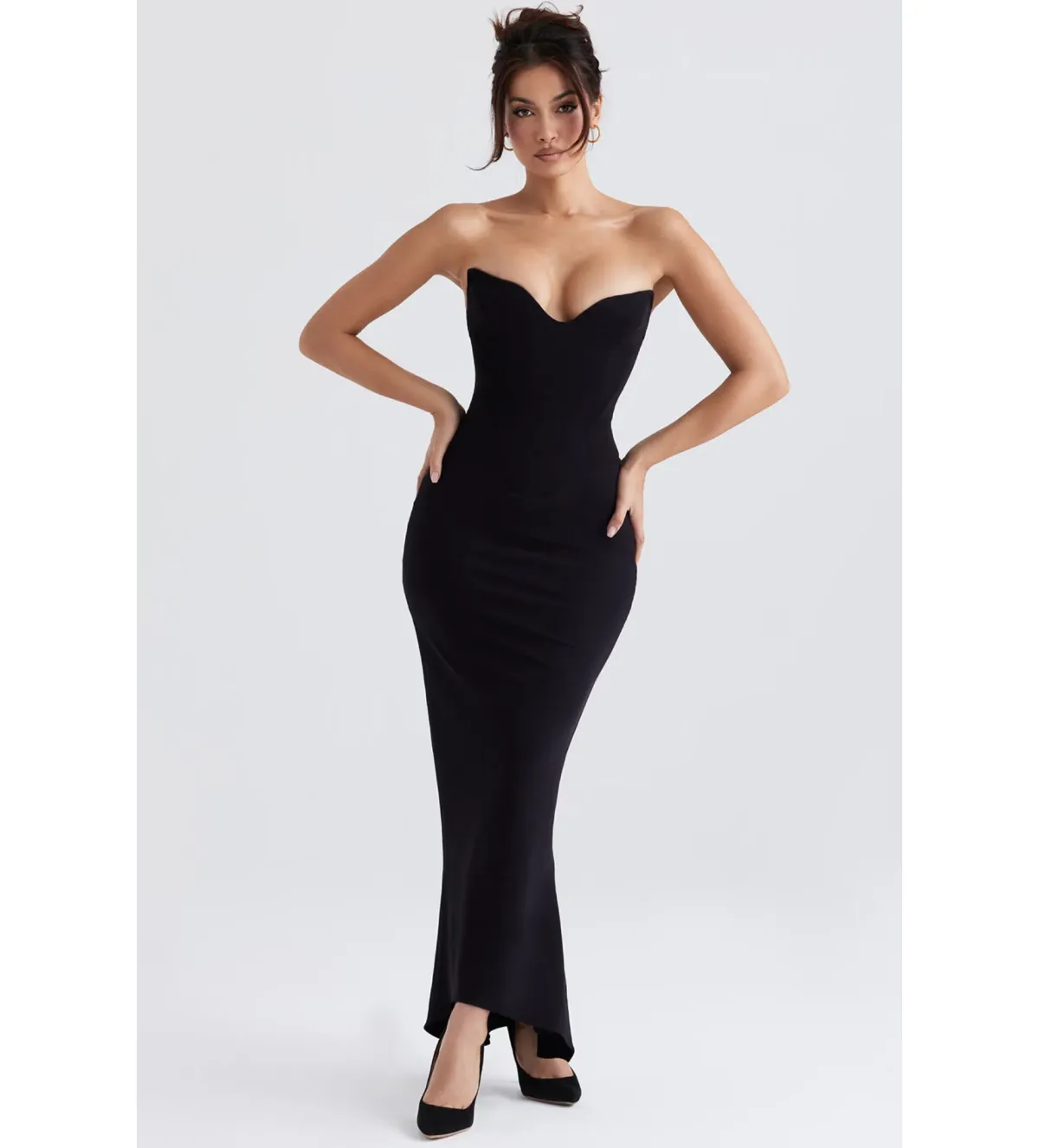 House of CB Sabine Crepe Strapless Corset Maxi Dress Black Size L/AU 12 - Image 1