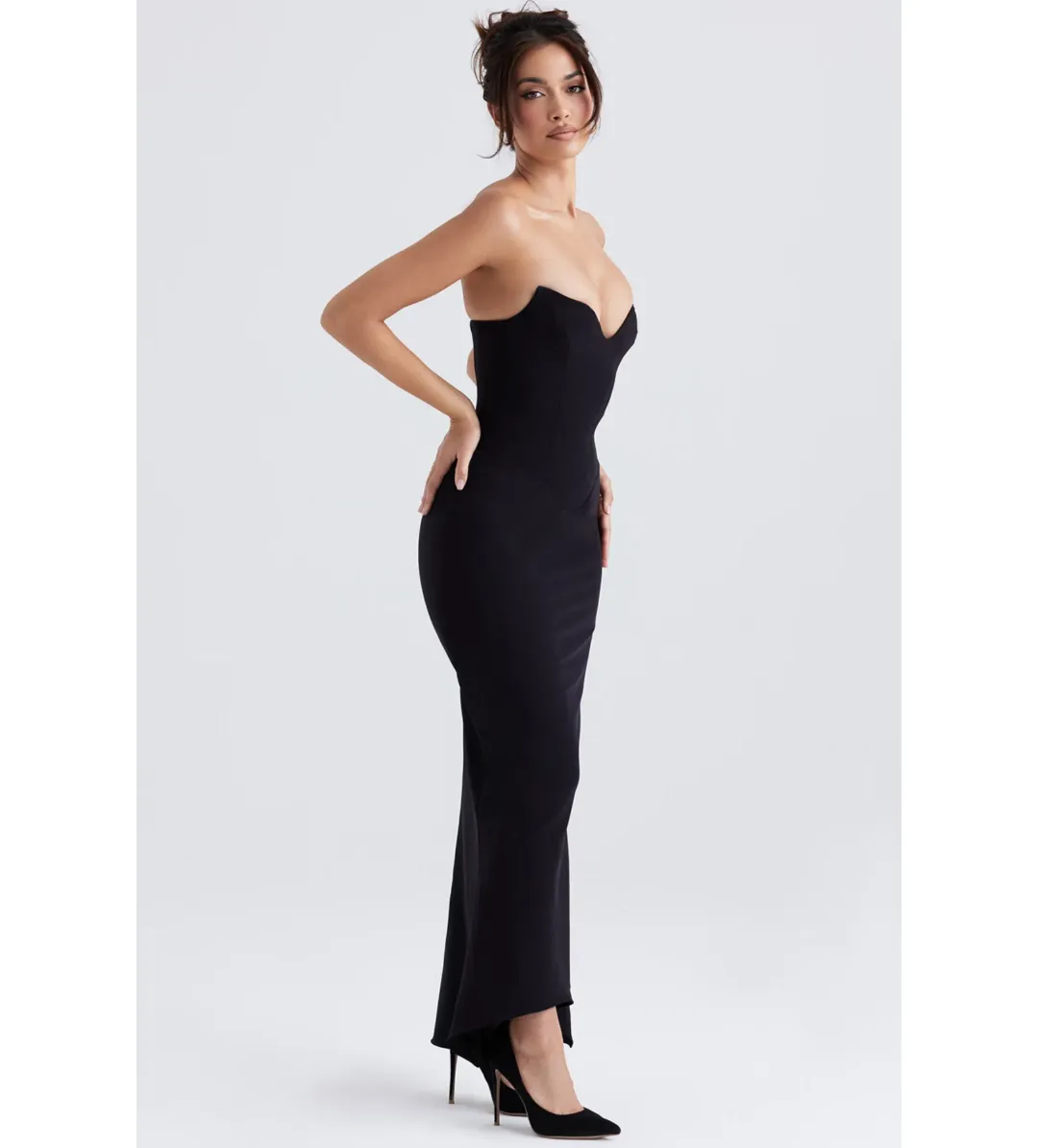 House of CB Sabine Crepe Strapless Corset Maxi Dress Black Size L/AU 12 for rent on The Volte - main image