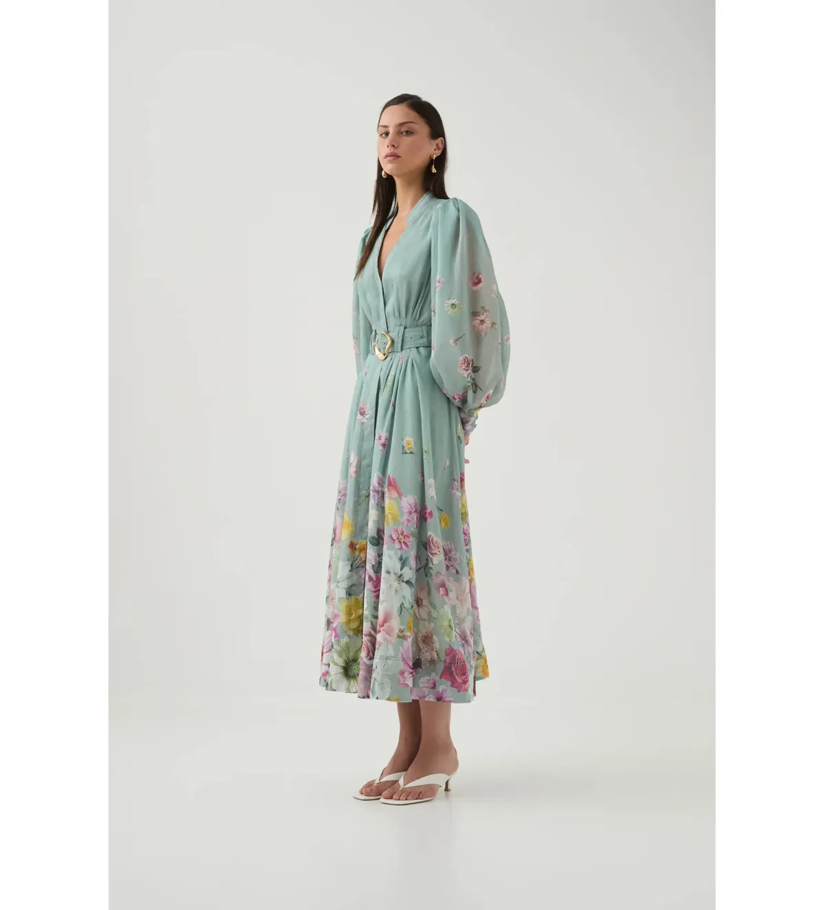 Aje Fleur Shirt Dress Mist Collage Floral Size 10 - Image 3