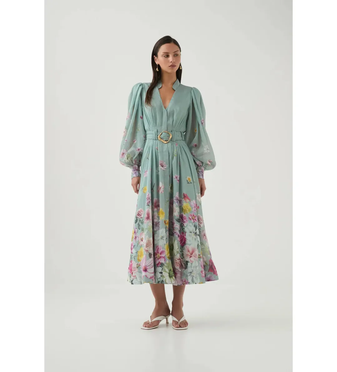 Aje Fleur Shirt Dress Mist Collage Floral Size 10 for rent on The Volte - main image
