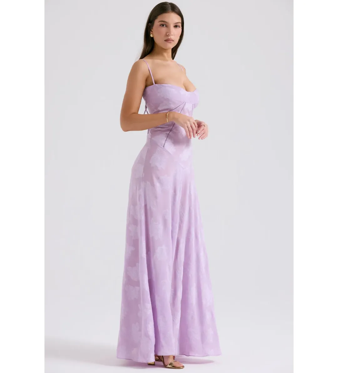 House Of CB Seren Lace Back Maxi Dress Orchid Floral Size S / AU 8 for rent on The Volte - main image