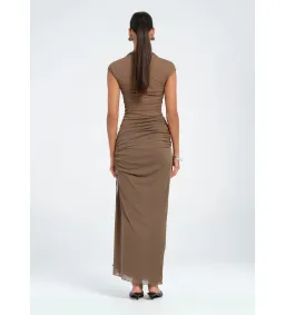 Benni Milo Mesh Maxi Dress in Mushroom Size XS / AU 6 for rent on The Volte - image 3