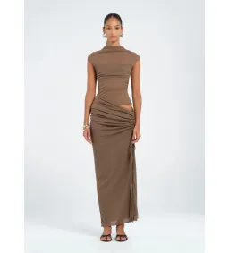 Benni Milo Mesh Maxi Dress in Mushroom Size XS / AU 6 for rent on The Volte - image 1