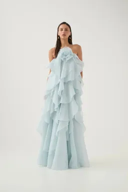Aje Pandorea Layered Maxi Dress Silver Blue Size AU 8 for rent on The Volte - image 1