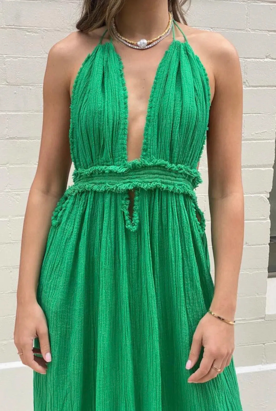 D’Artemide Lefkothea Maxi Dress Emerald One Size Fits All for rent on The Volte - main image