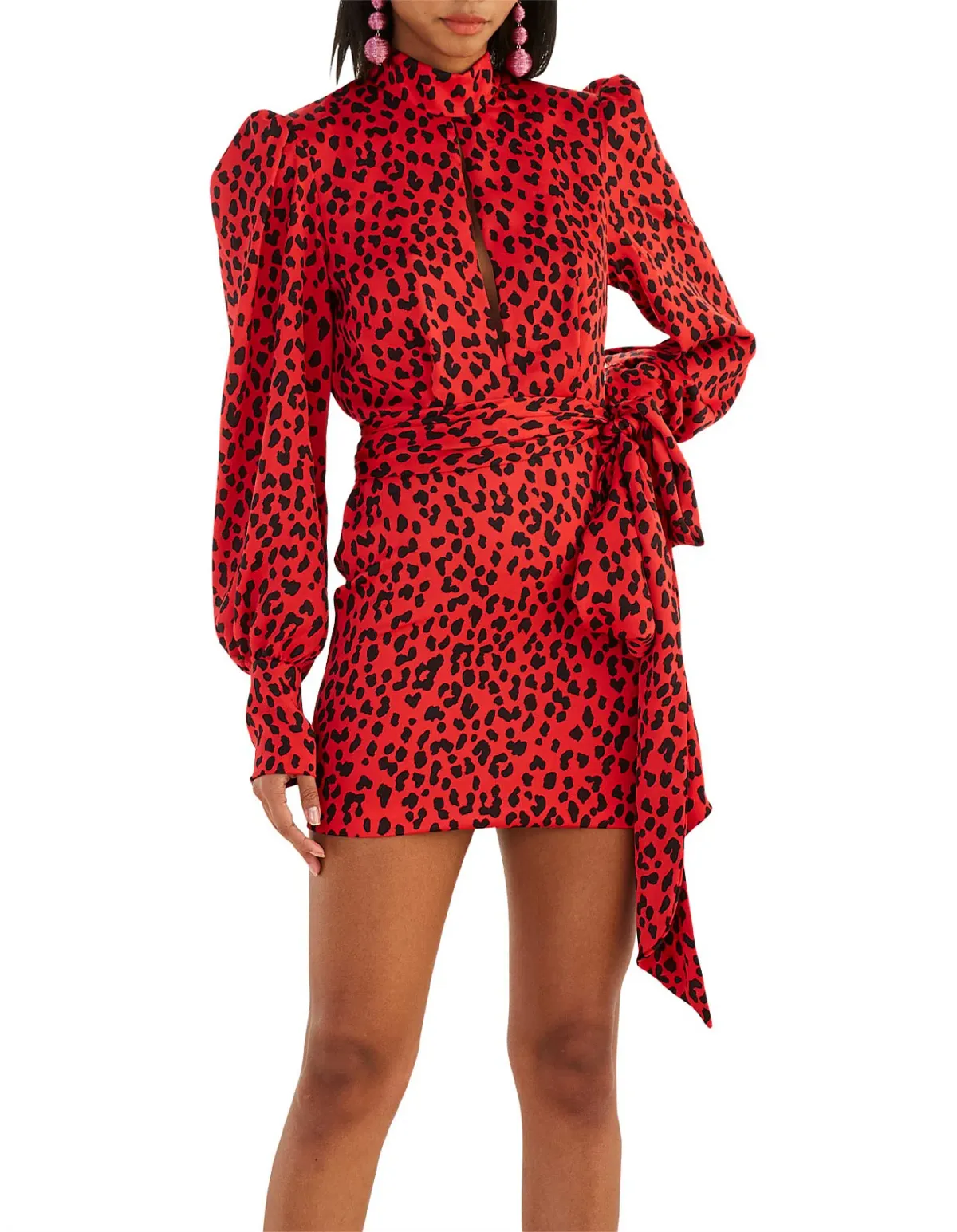 BY JOHNNY RED LEOPARD CUFF MINI DRESS PRINT SIZE - Image 1