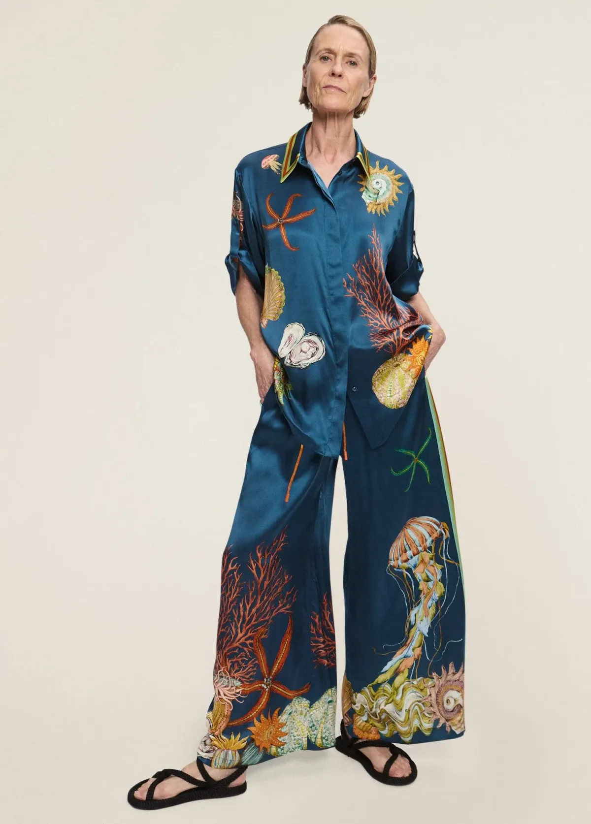 Alemais Dorian Silk Shirt and Pant Set Blue Multi Size 8 for rent on The Volte - main image