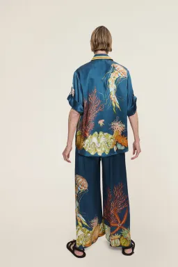 Alemais Dorian Silk Shirt and Pant Set Blue Multi Size 8 for rent on The Volte - image 2