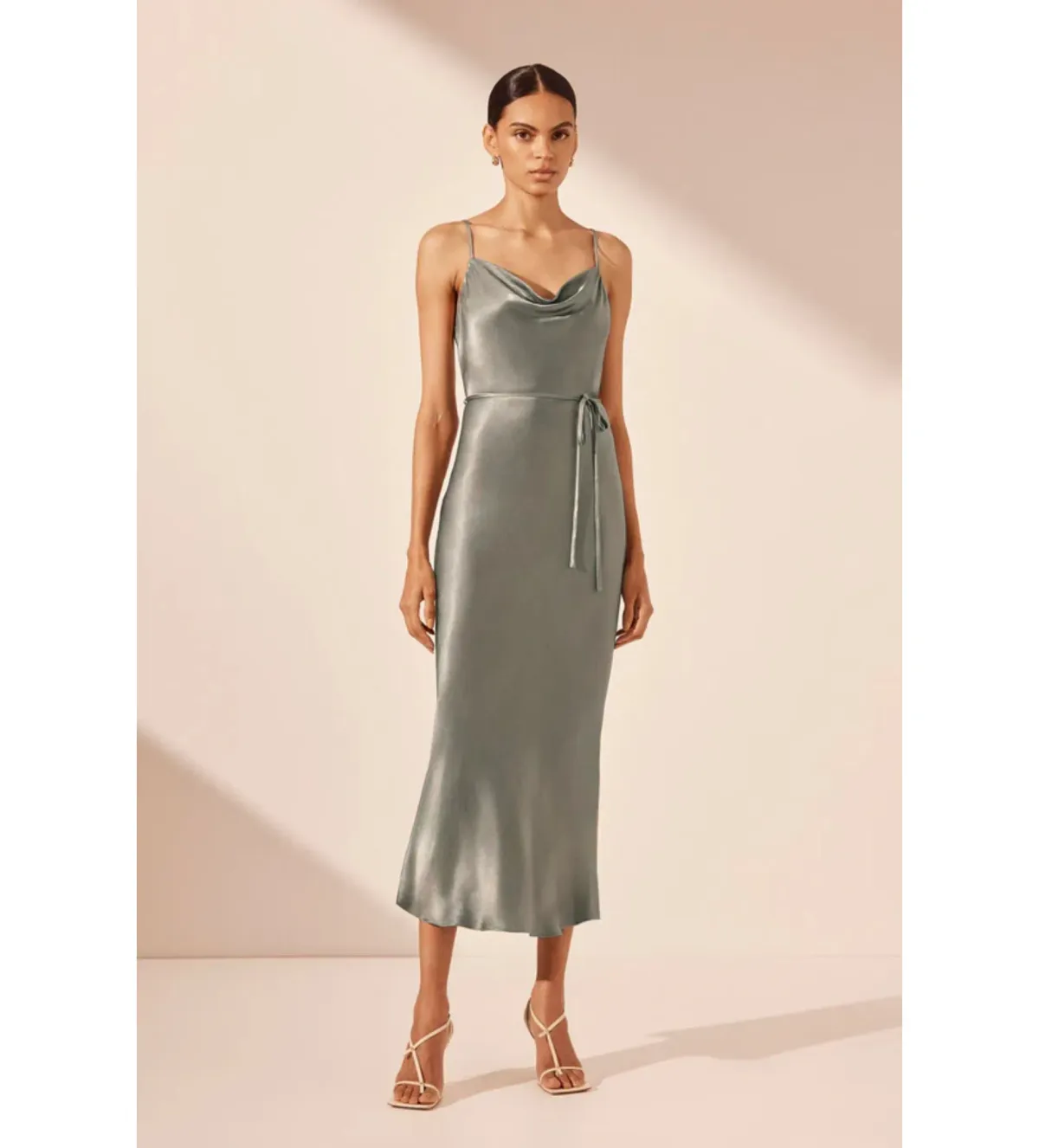 Shona Joy La Lune Bias Cowl Midi Dress in Sage Size 8 for rent on The Volte - main image
