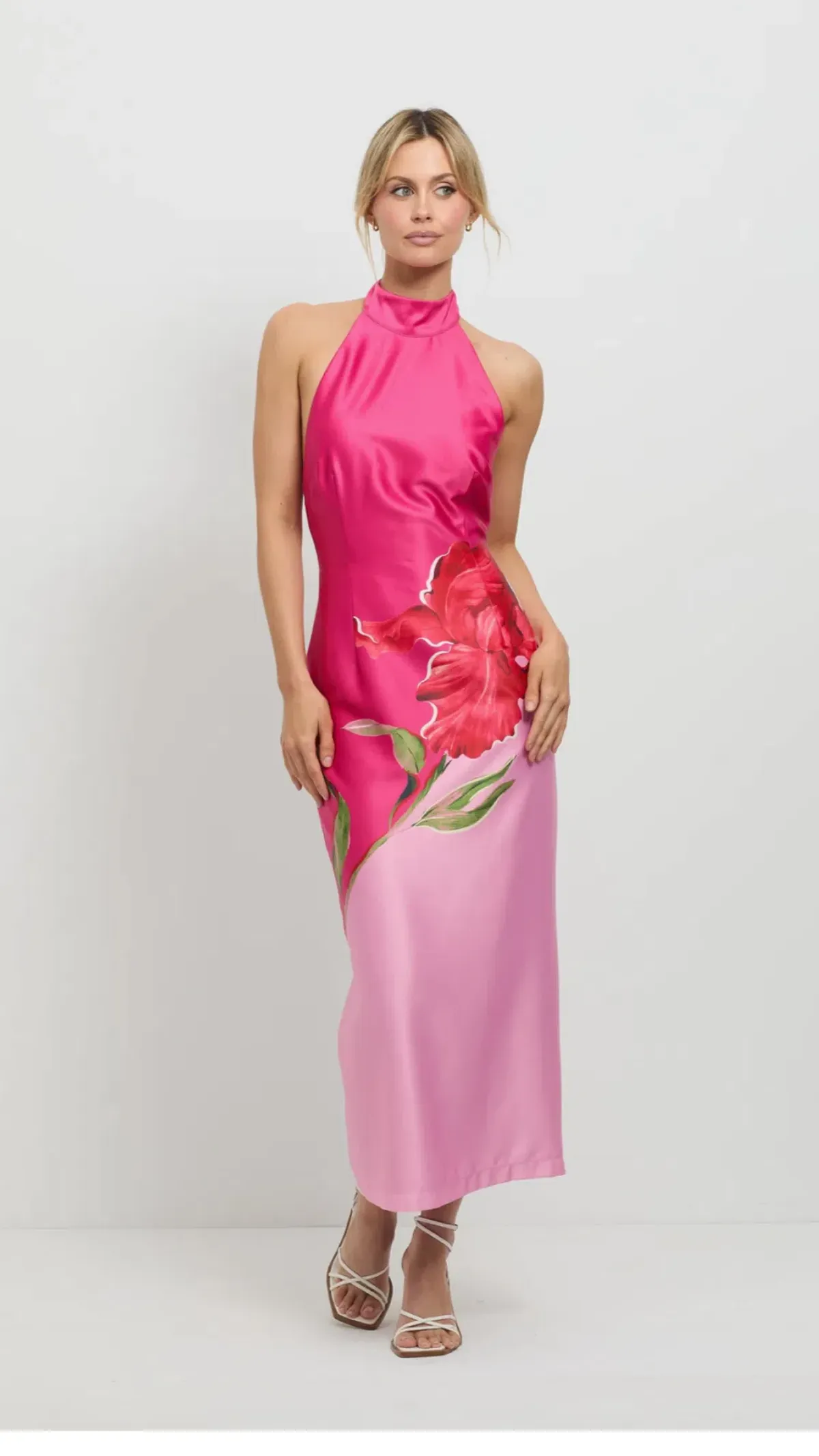 Pasduchas Pompon Halter Midi Dress Pink Size AU 10 - Image 2