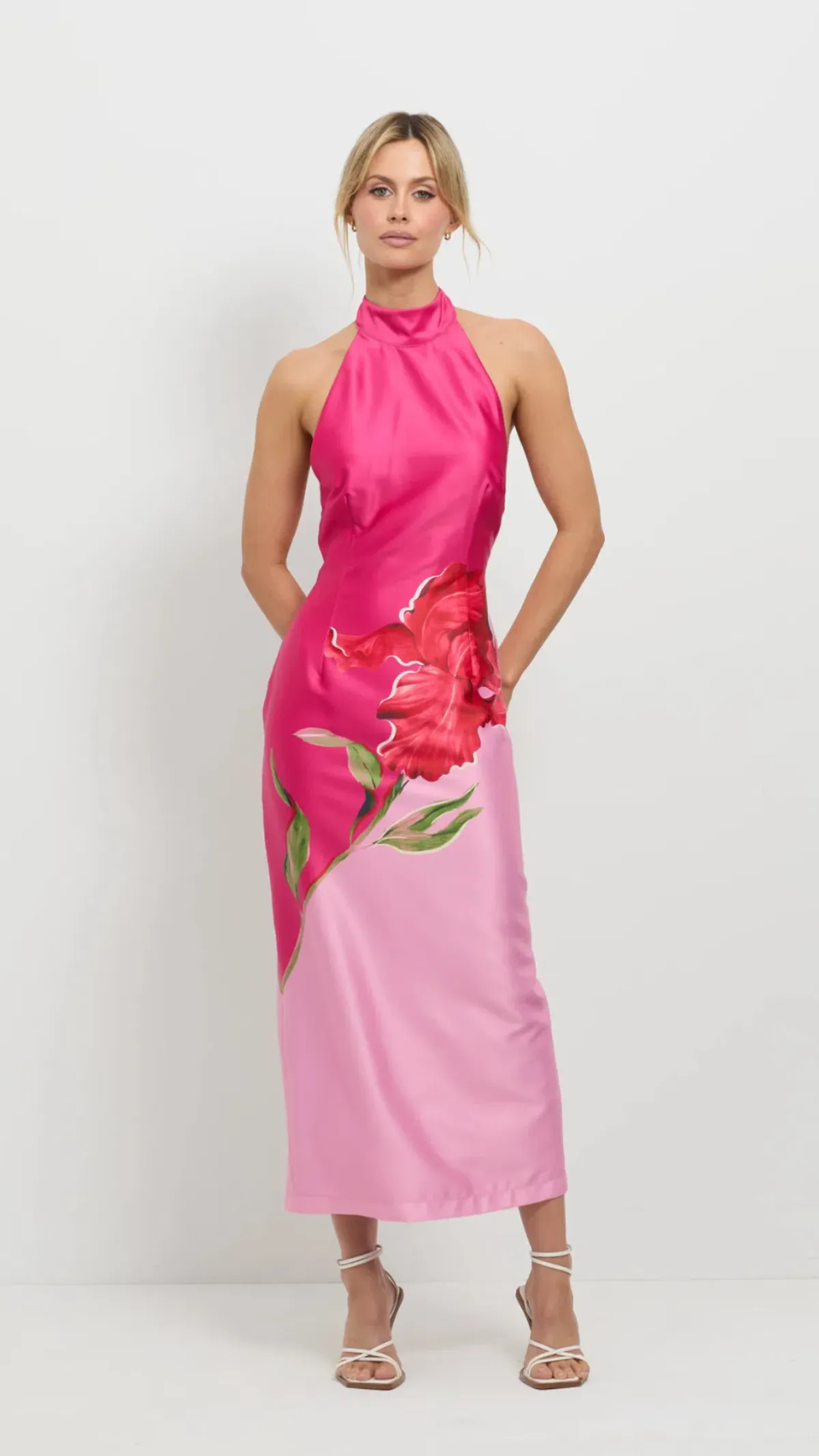 Pasduchas Pompon Halter Midi Dress Pink Size AU 10 - Image 1