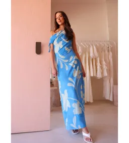 By Nicola Hailey One Shoulder Tie Maxi Dress in Capri Size AU 8 for rent on The Volte - image 1