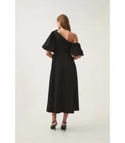 Aje Magnetic Draped Midi Dress Black Size AU 8 for rent on The Volte - image 4