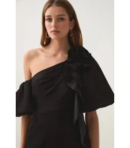 Aje Magnetic Draped Midi Dress Black Size AU 8 for rent on The Volte - image 2