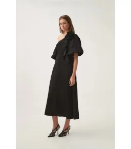 Aje Magnetic Draped Midi Dress Black Size AU 8 for rent on The Volte - image 3