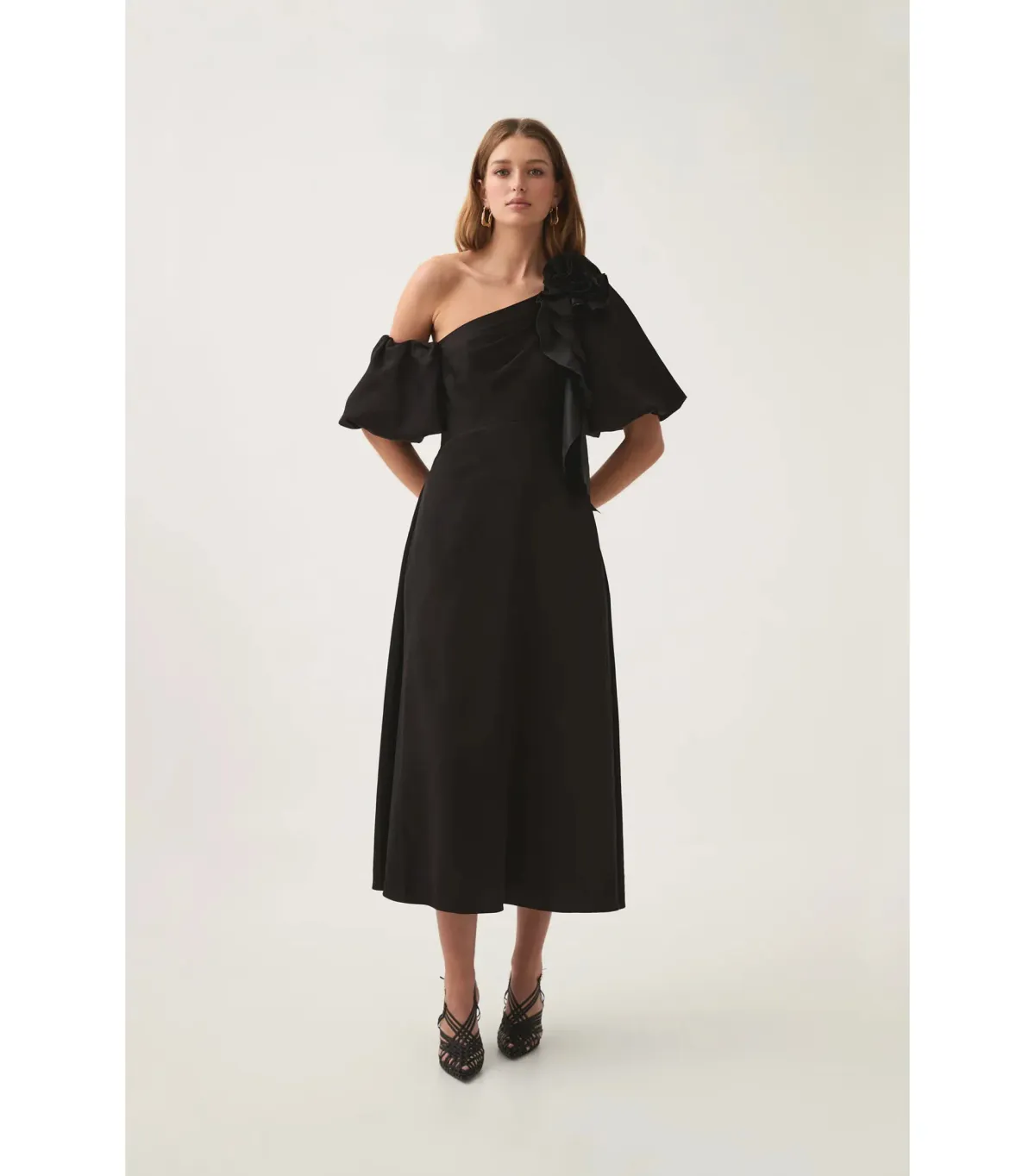 Aje Magnetic Draped Midi Dress Black Size AU 8 - Image 1