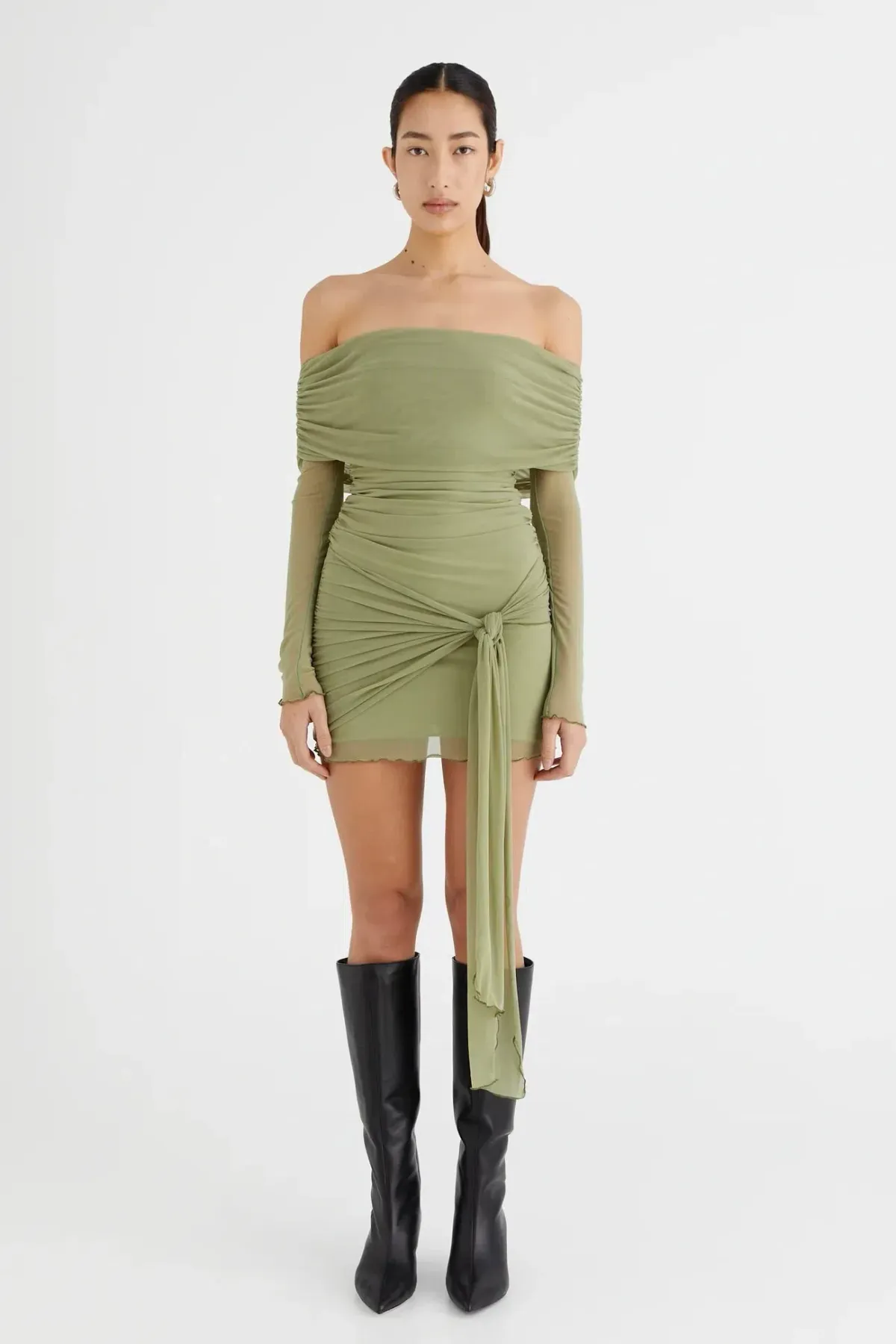 Benni Yasmin Off shoulder MIni Dress Pistachio Size 8 - Image 3