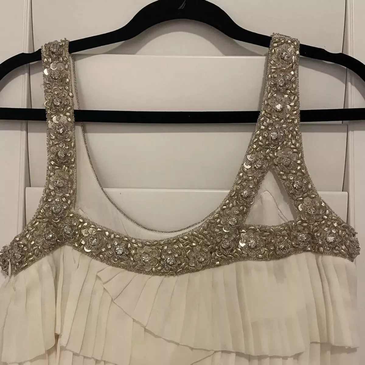 Rachel Gilbert Pleated Beaded Mini Dress White Size AU 8 - Image 3